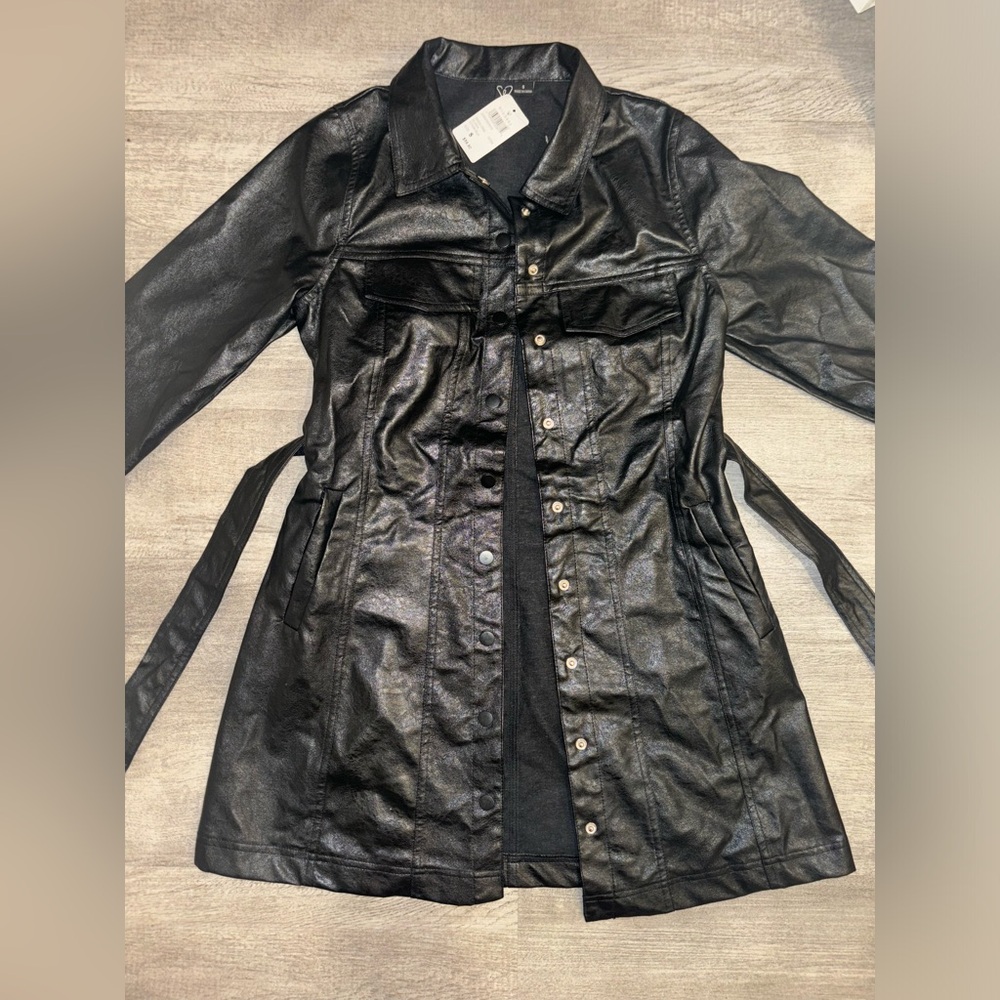 Leather black dress with belt